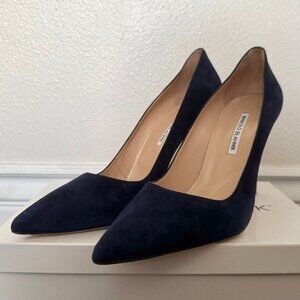 Manolo Blahnik BB 105MM 91 NAVY SUEDE Pointed Toe Pumps